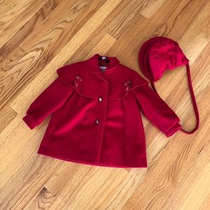 Red jacket with hat for kids with hat attached
